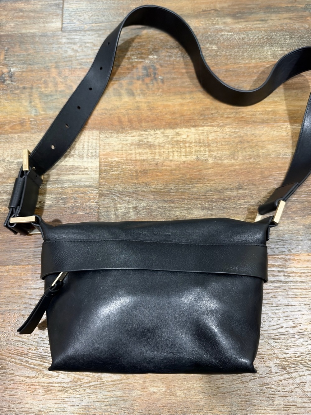 AllSaints Black Leather Crossbody  Bag with Gold Hardware